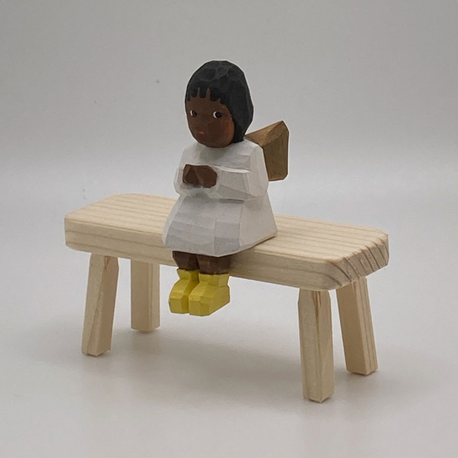 Angel, Sitting, Black Hair, Yellow Socks 